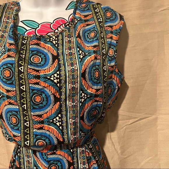 Francescas Collections Blue Orange Green Short Sleeve Romper with Back Cut Out - Picture 3 of 6